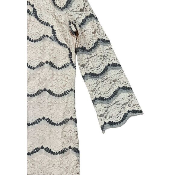 London Times Sz 14 Light Pink Gray Multi Lace Overlay Sheath Dress - Picture 7 of 11